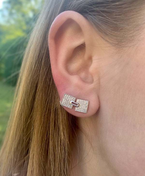 LuvMyJewelry City Arches Square Diamond Stud Earrings In Sterling Silver