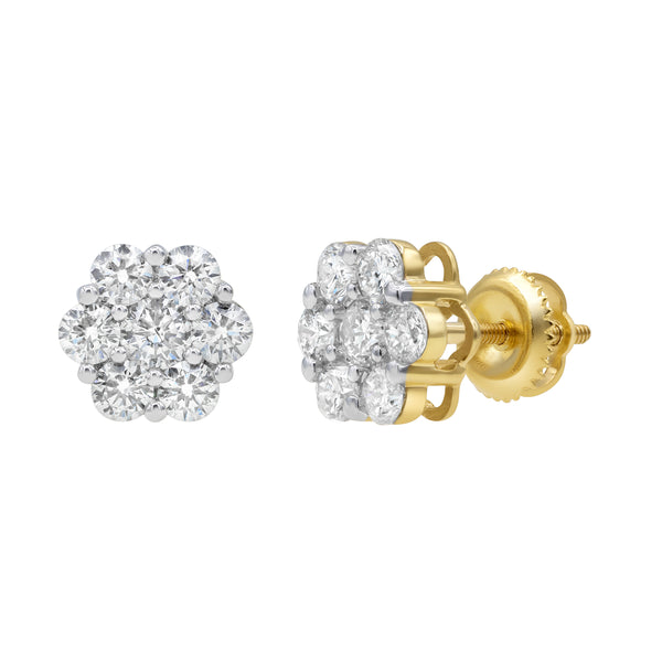 LuvMyJewelry Classic Cluster Stud 14K Yellow Gold Diamond Earrings 2.03 ct. tw