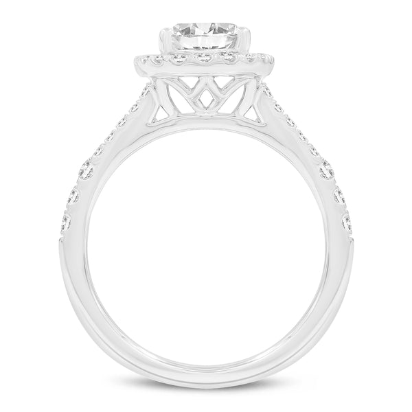 LuvMyJewelry Claudia 14K White Gold Oval Lab Grown Diamond Halo Engagement Ring - 2 Ct