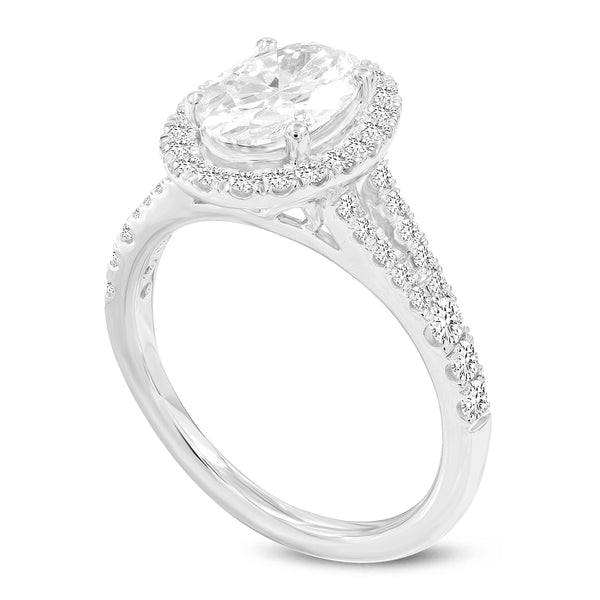 LuvMyJewelry Claudia 14K White Gold Oval Lab Grown Diamond Halo Engagement Ring - 2 Ct