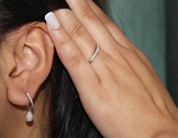 LuvMyJewelry Clayra Pear Shape Dome Diamond Drop Huggie Hoop Earrings In 14K White Gold