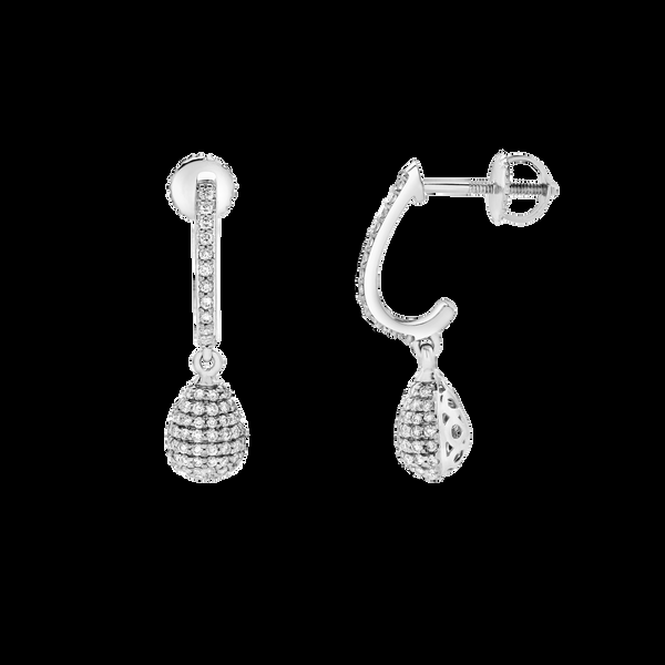 LuvMyJewelry Clayra Pear Shape Dome Diamond Drop Huggie Hoop Earrings In 14K White Gold