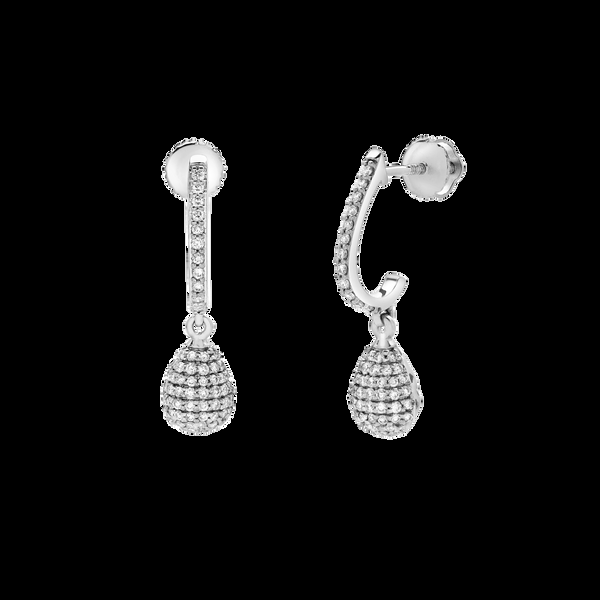 LuvMyJewelry Clayra Pear Shape Dome Diamond Drop Huggie Hoop Earrings in 14K White Gold