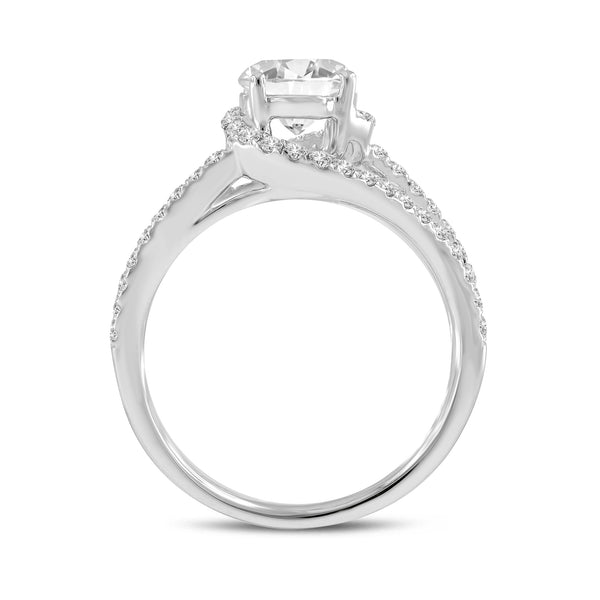LuvMyJewelry Clemence 14K White Gold Round Cut Lab Grown Diamond Spiral Halo Engagement Ring - 1.5 Ct
