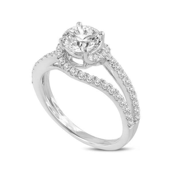 LuvMyJewelry Clemence 14K White Gold Round Cut Lab Grown Diamond Spiral Halo Engagement Ring - 1.5 Ct
