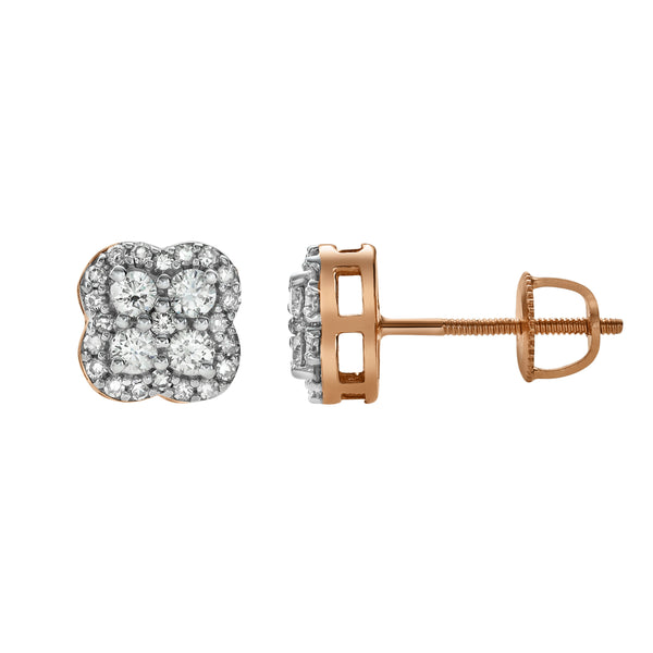 LuvMyJewelry Clover Diamond 0.5 Ct. Tw. 14K Rose Gold Earrings
