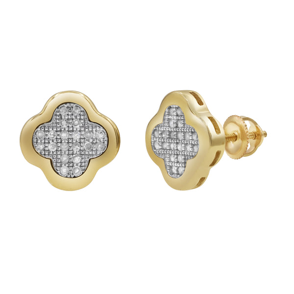 LuvMyJewelry Clover Stud 10K Yellow Gold Diamond Earrings 0.21 Ct. Tw