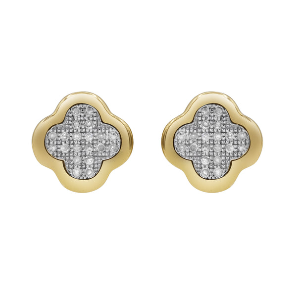 LuvMyJewelry Clover Stud 10K Yellow Gold Diamond Earrings 0.21 ct. tw