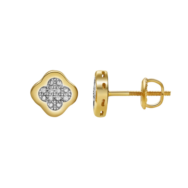 LuvMyJewelry Clovetail 10K Yellow Gold Cluster Diamond Unisex Earrings - 0.05 Cts