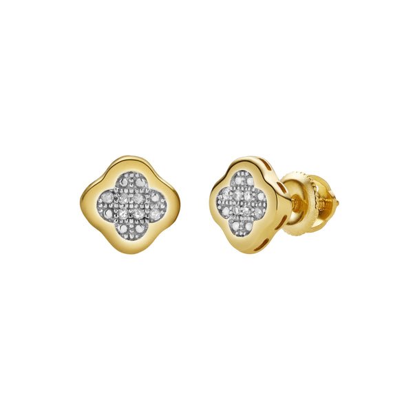LuvMyJewelry Clovetail 10K Yellow Gold Cluster Diamond Unisex Earrings - 0.05 Cts