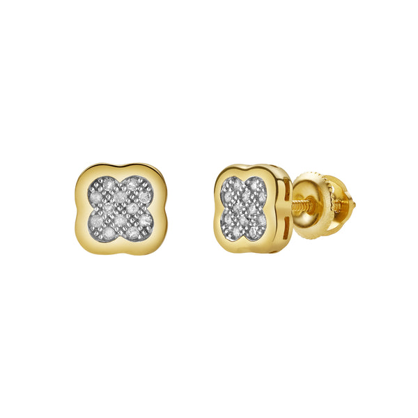 LuvMyJewelry Clovetail XL 10K Yellow Gold Cluster Diamond Unisex Earrings - 0.1 Cts