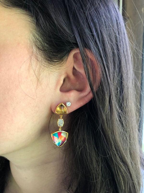 LuvMyJewelry Colorful Canvas Diamond & Citrine Earrings In 14K Yellow Gold Plated Sterling Silver