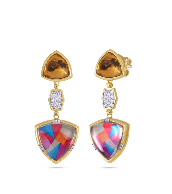 LuvMyJewelry Colorful Canvas Diamond & Citrine Earrings In 14K Yellow Gold Plated Sterling Silver