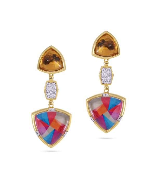 LuvMyJewelry Colorful Canvas Diamond & Citrine Earrings in 14K Yellow Gold Plated Sterling Silver