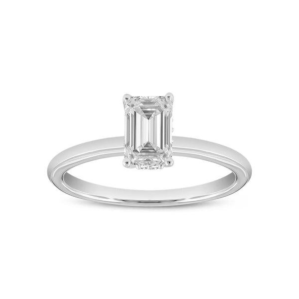 LuvMyJewelry Countess 14K White Gold Emerald Cut Lab Grown Diamond Hidden Halo Engagement Ring - 1.05 ctw