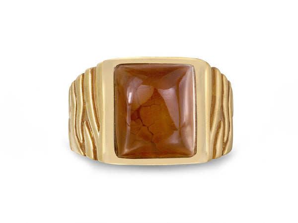 LuvMyJewelry Cracked Agate Stone Signet Ring in Brown Rhodium & 14K Yellow Gold Plated Sterling Silver LuvMyJewelry Cracked Agate Stone Signet Ring in Brown Rhodium & 14K Yellow Gold Plated Sterling Silver