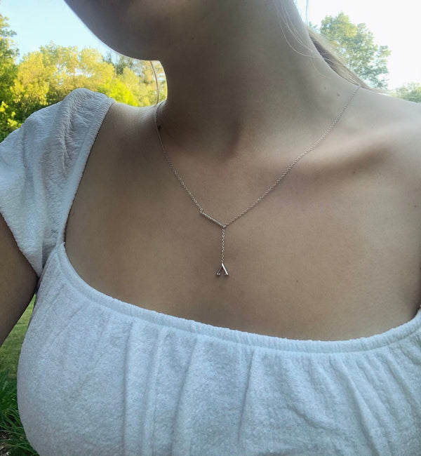 LuvMyJewelry Crane Lariat Bolo Adjustable Triangle Diamond Necklace In Sterling Silver