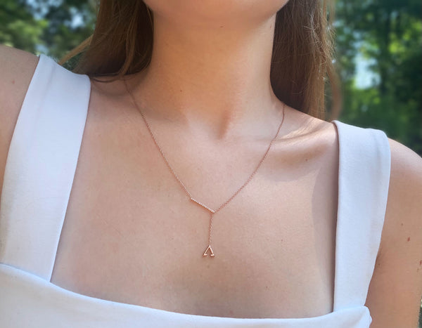 LuvMyJewelry Crane Lariat Bolo Adjustable Triangle Diamond Necklace In 14K Rose Gold Vermeil On Sterling Silver
