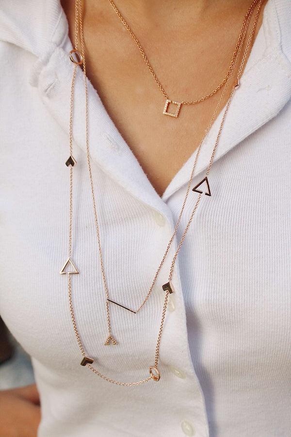 LuvMyJewelry Crane Lariat Bolo Adjustable Triangle Diamond Necklace In 14K Rose Gold Vermeil On Sterling Silver
