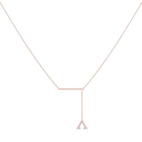 LuvMyJewelry Crane Lariat Bolo Adjustable Triangle Diamond Necklace In 14K Rose Gold Vermeil On Sterling Silver