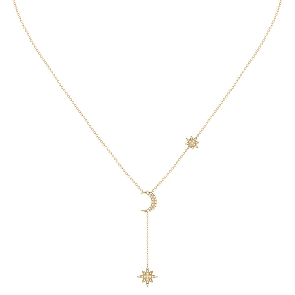 LuvMyJewelry Crescent North Star Diamond Drop Necklace In 14K Gold Vermeil On Sterling Silver
