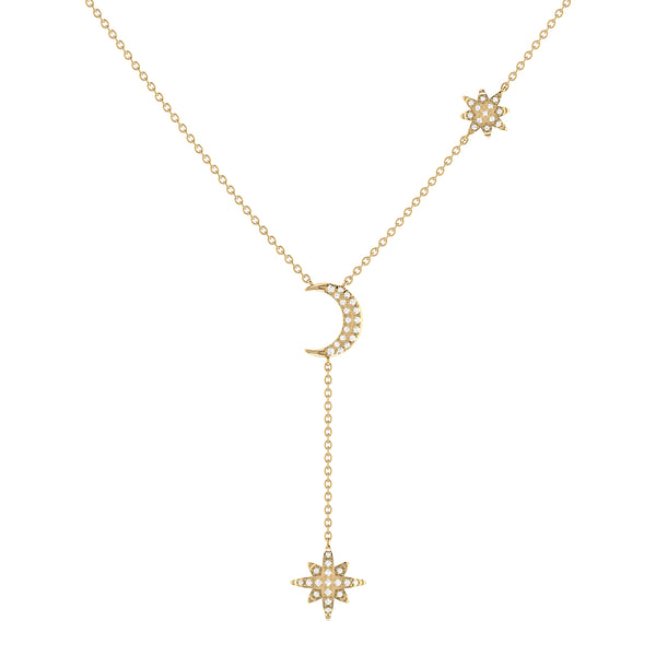 LuvMyJewelry Crescent North Star Diamond Drop Necklace in 14K Gold Vermeil on Sterling Silver