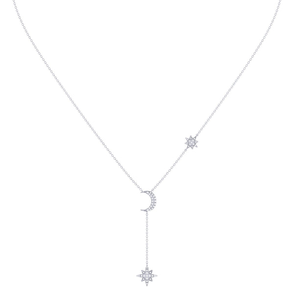 LuvMyJewelry Crescent North Star Diamond Drop Necklace In 14K White Gold