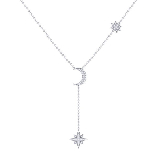 LuvMyJewelry Crescent North Star Diamond Drop Necklace in 14K White Gold