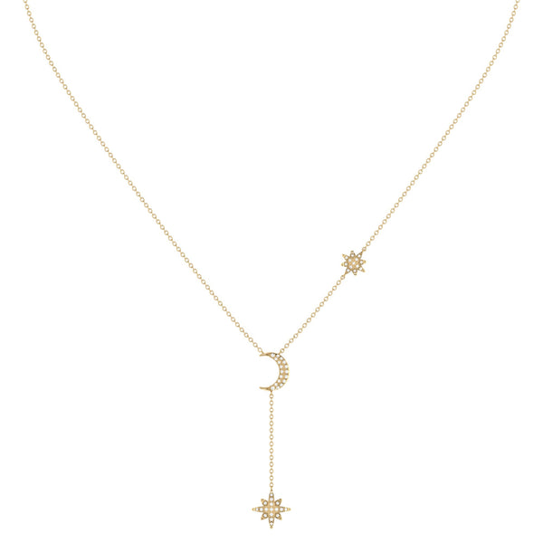 LuvMyJewelry Crescent North Star Diamond Drop Necklace In 14K Yellow Gold