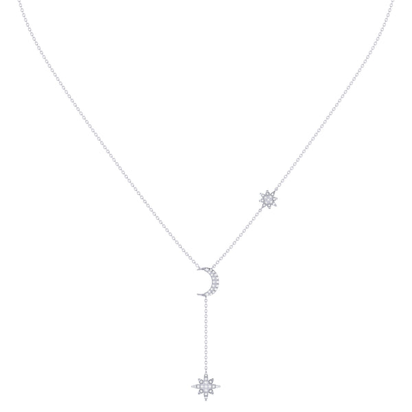 LuvMyJewelry Crescent North Star Diamond Drop Necklace In Sterling Silver
