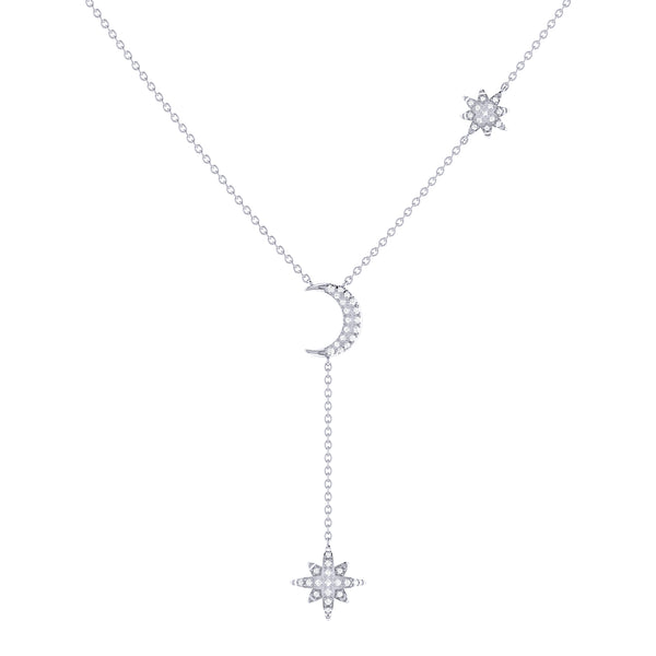 LuvMyJewelry Crescent North Star Diamond Drop Necklace in Sterling Silver