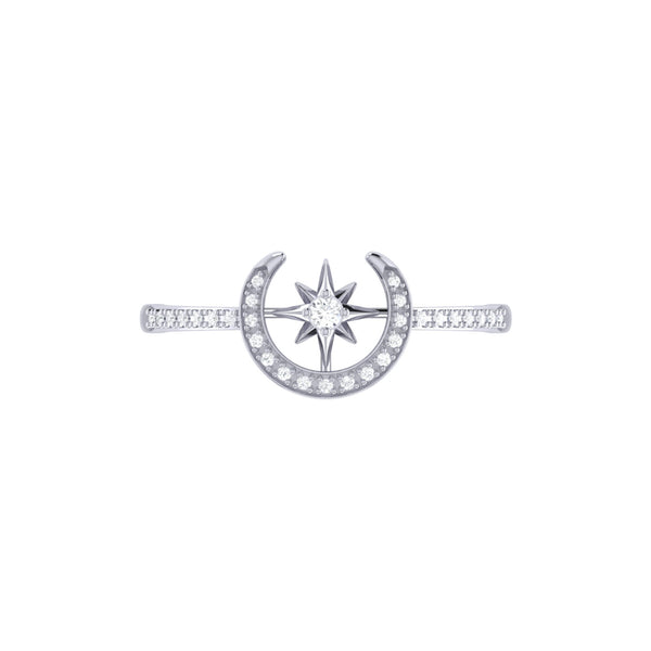 LuvMyJewelry Crescent North Star Diamond Ring In 14K White Gold