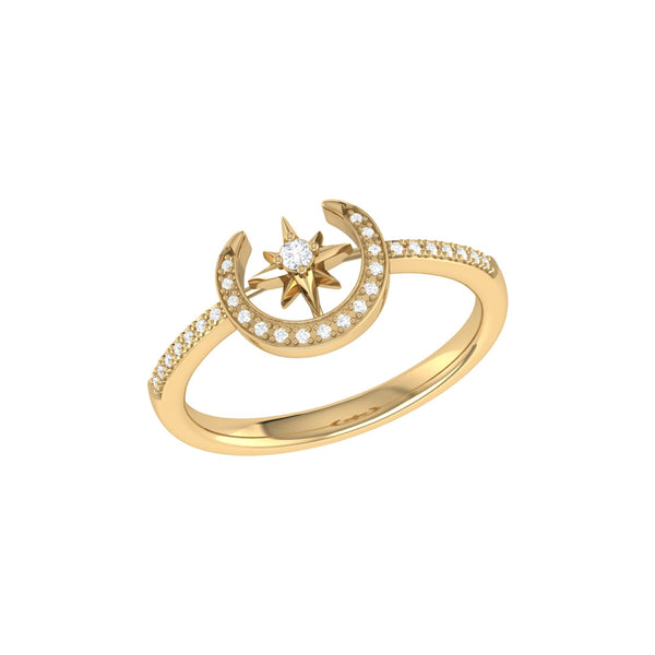 LuvMyJewelry Crescent North Star Diamond Ring in 14K Yellow Gold Vermeil on Sterling Silver