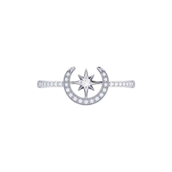 LuvMyJewelry Crescent North Star Diamond Ring In Sterling Silver