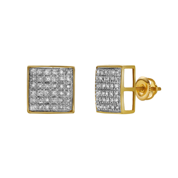 LuvMyJewelry Crest 10K Yellow Gold Cluster Diamond Unisex Earrings - 0.34 Cts