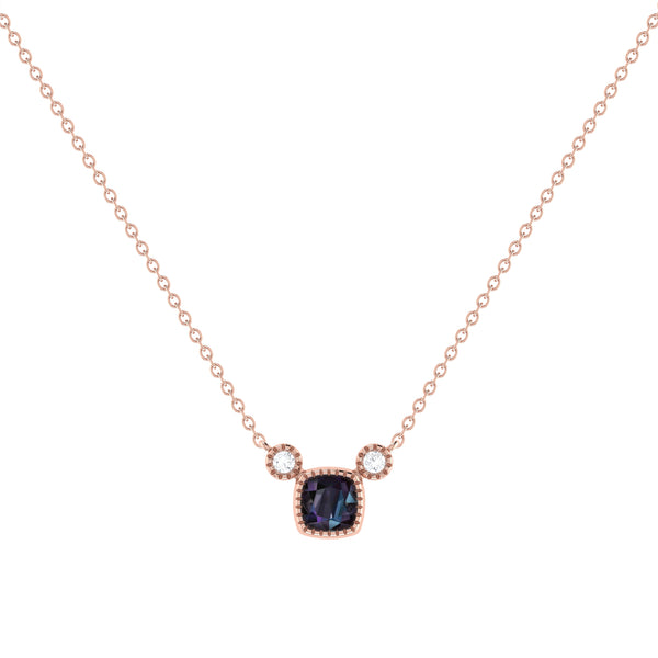 LuvMyJewelry Cushion Cut Alexandrite & Diamond Birthstone Necklace In 14K Rose Gold