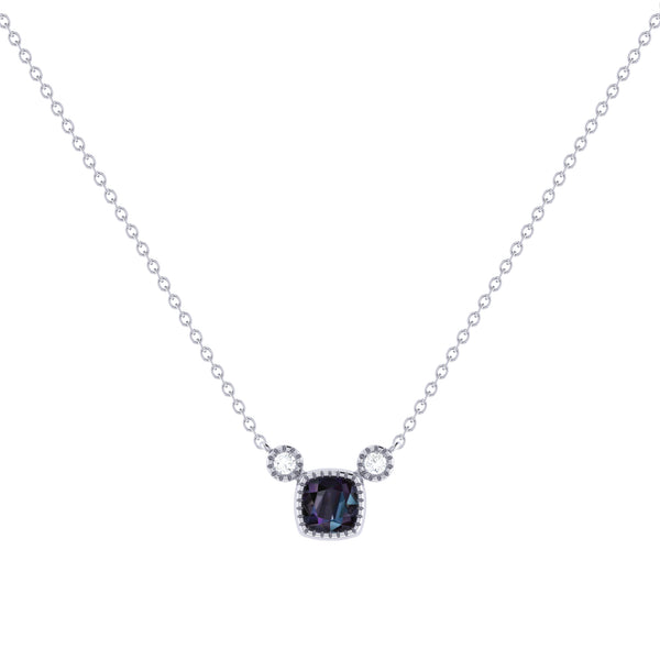 LuvMyJewelry Cushion Cut Alexandrite & Diamond Birthstone Necklace In 14K White Gold