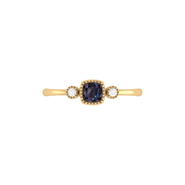 LuvMyJewelry Cushion Cut Alexandrite & Diamond Birthstone Ring In 14K Yellow Gold