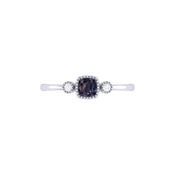 LuvMyJewelry Cushion Cut Alexandrite & Diamond Birthstone Ring In 14K White Gold