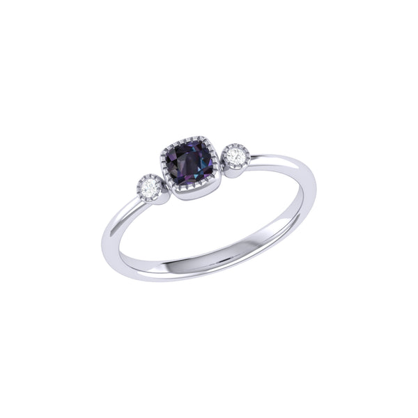 LuvMyJewelry Cushion Cut Alexandrite & Diamond Birthstone Ring In 14K White Gold