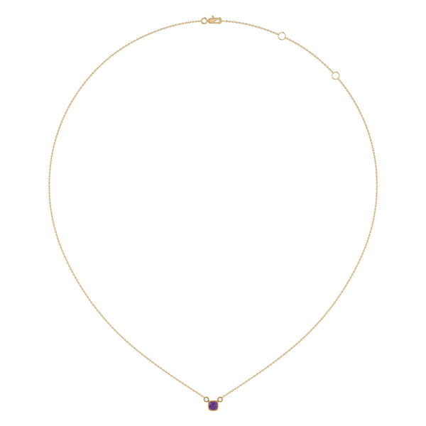LuvMyJewelry Cushion Cut Amethyst & Diamond Birthstone Necklace In 14K Yellow Gold