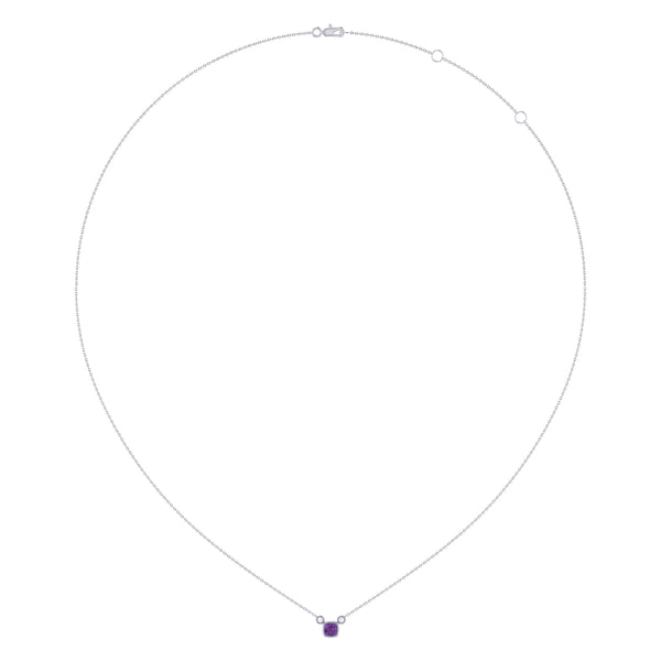 LuvMyJewelry Cushion Cut Amethyst & Diamond Birthstone Necklace In 14K White Gold