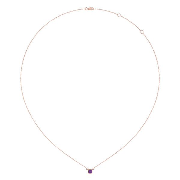 LuvMyJewelry Cushion Cut Amethyst & Diamond Birthstone Necklace In 14K Rose Gold