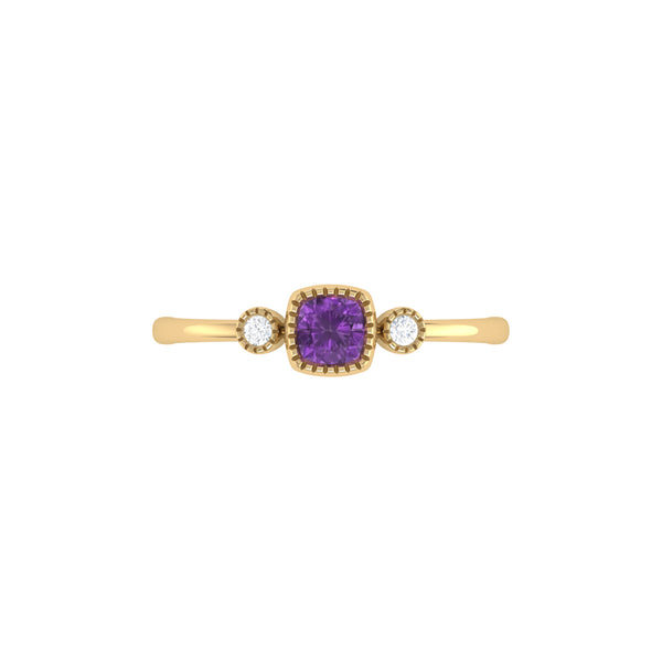 LuvMyJewelry Cushion Cut Amethyst & Diamond Birthstone Ring In 14K Yellow Gold