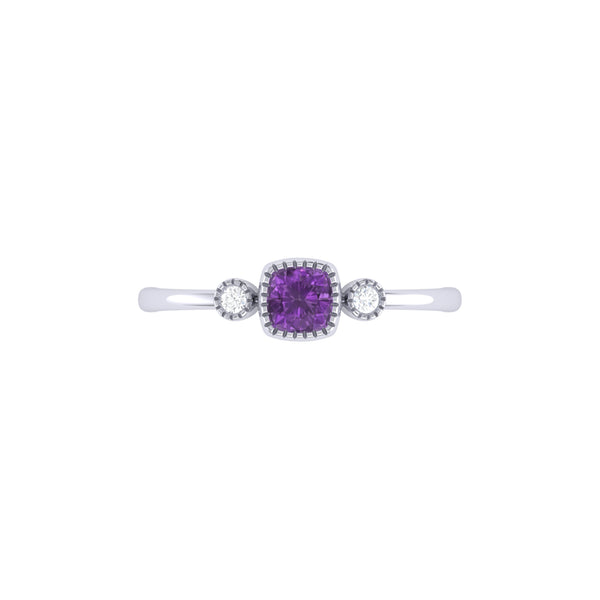LuvMyJewelry Cushion Cut Amethyst & Diamond Birthstone Ring In 14K White Gold