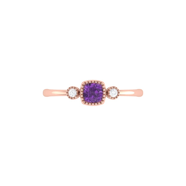 LuvMyJewelry Cushion Cut Amethyst & Diamond Birthstone Ring In 14K Rose Gold