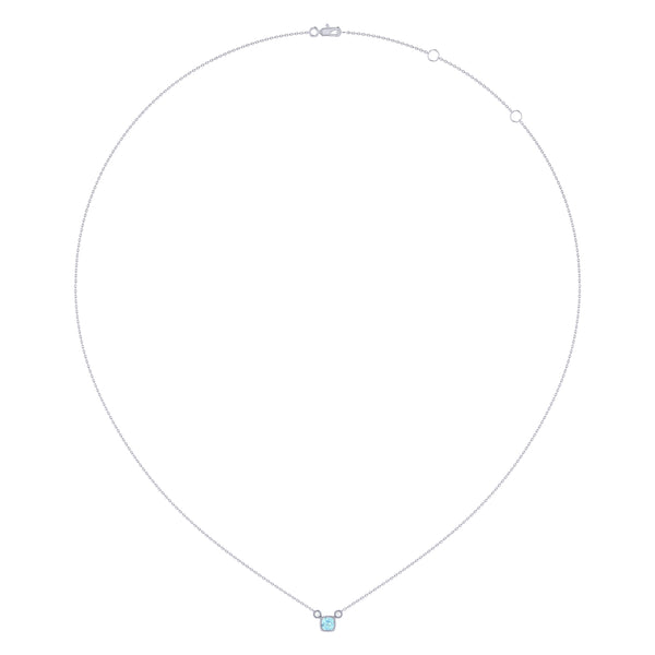LuvMyJewelry Cushion Cut Aquamarine & Diamond Birthstone Necklace In 14K White Gold