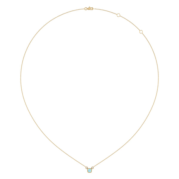 LuvMyJewelry Cushion Cut Aquamarine & Diamond Birthstone Necklace In 14K Yellow Gold