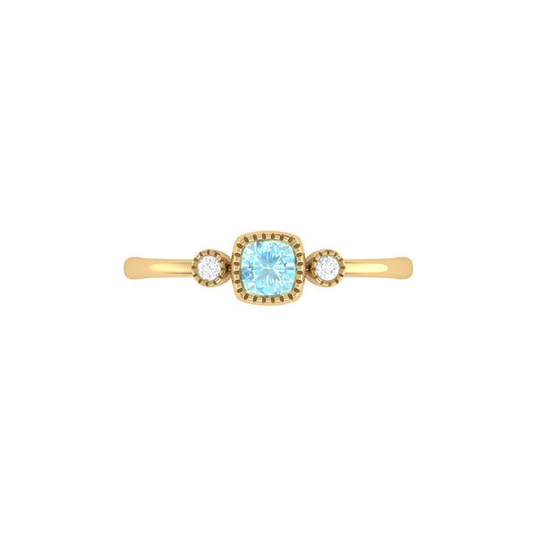 LuvMyJewelry Cushion Cut Aquamarine & Diamond Birthstone Ring In 14K Yellow Gold