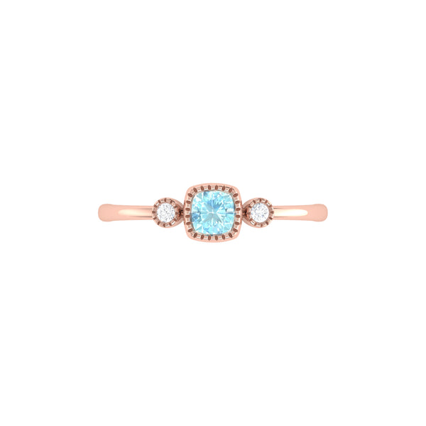 LuvMyJewelry Cushion Cut Aquamarine & Diamond Birthstone Ring In 14K Rose Gold